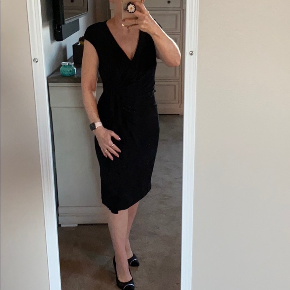 American Living cross bodice/side ruffled dress